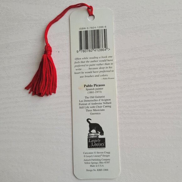 Vintage Pablo Picasso bookmark Steven Cragg Caricature tassel 80s 90s, KBO-12866 - Picture 6 of 9